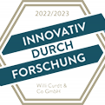 Siegel mit der Aufschrift: Innovativ durch Forschung